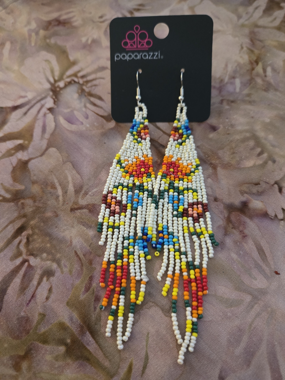Paparazzi White Multicolor Beaded Fringe Earrings
